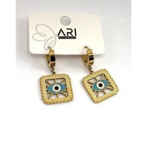 Earrings Dangles Drops Evil Eye Gold Electroplate Square Modernist